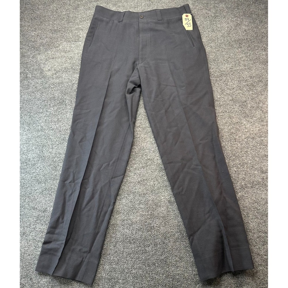 Mens Dress Pants 34x33 Gray Flat Front Slash Pocket Professional Office Career